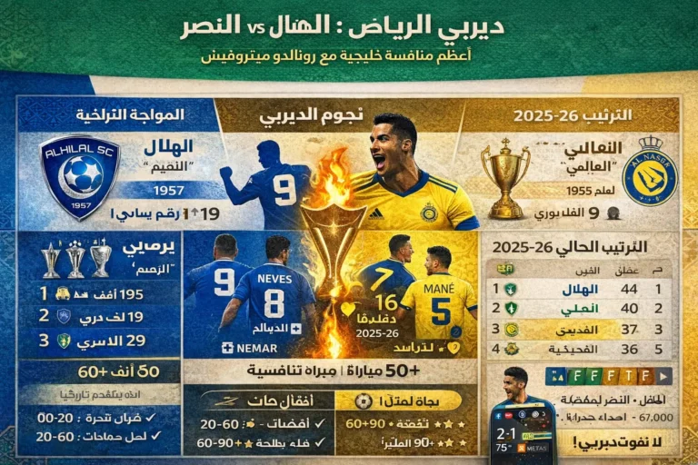ديربي الرياض - الهلال ضد النصر 2026 مع رونالدو وميتروفيتش