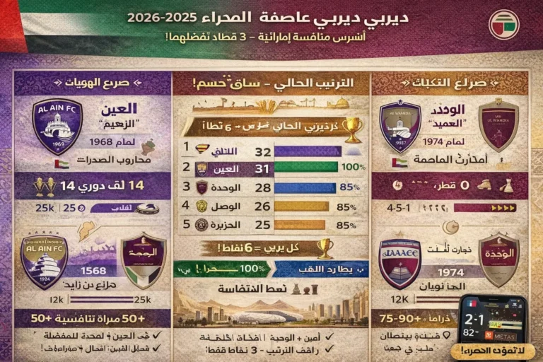 ديربي العين والوحدة الإماراتي 2026 - أشرس منافسة في دوري الخليج العربي