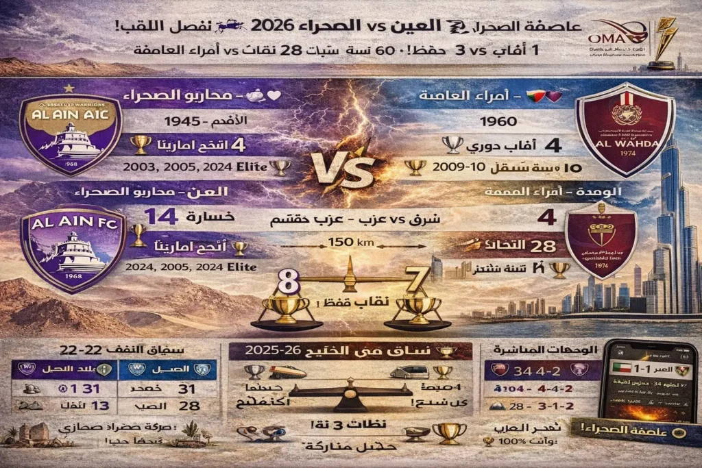عاصفة الصحراء 2026 - العين ضد الوحدة في سباق لقب حاسم بفارق 3 نقاط فقط